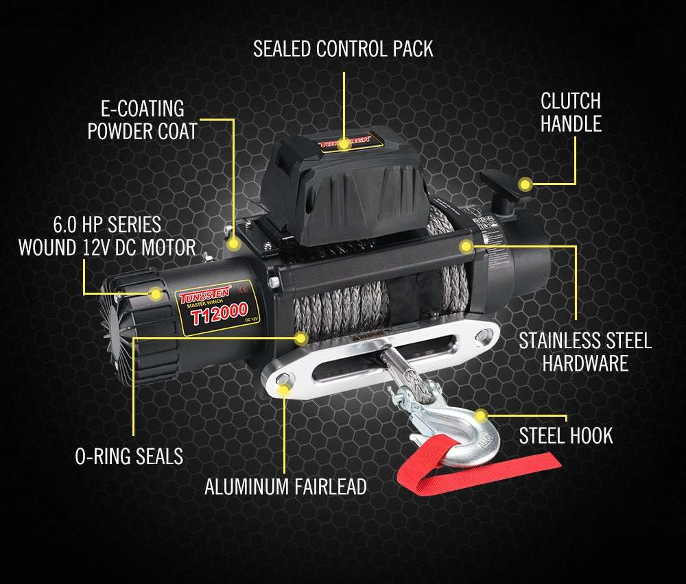 12000lbs Winch with Synthetic Cable by Tungsten - Tungsten - T12000