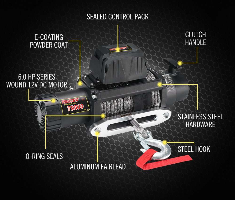 9500lbs Winch with Synthetic Cable by Tungsten - Tungsten - T9500
