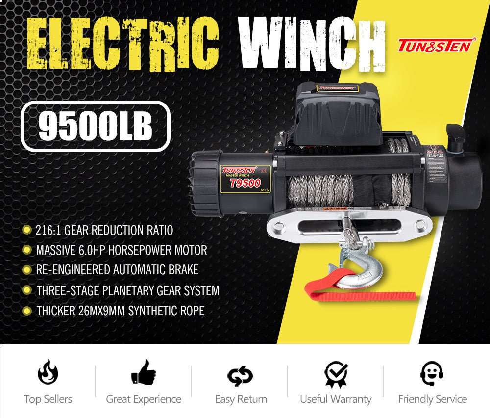 9500lbs Winch with Synthetic Cable by Tungsten - Tungsten - T9500
