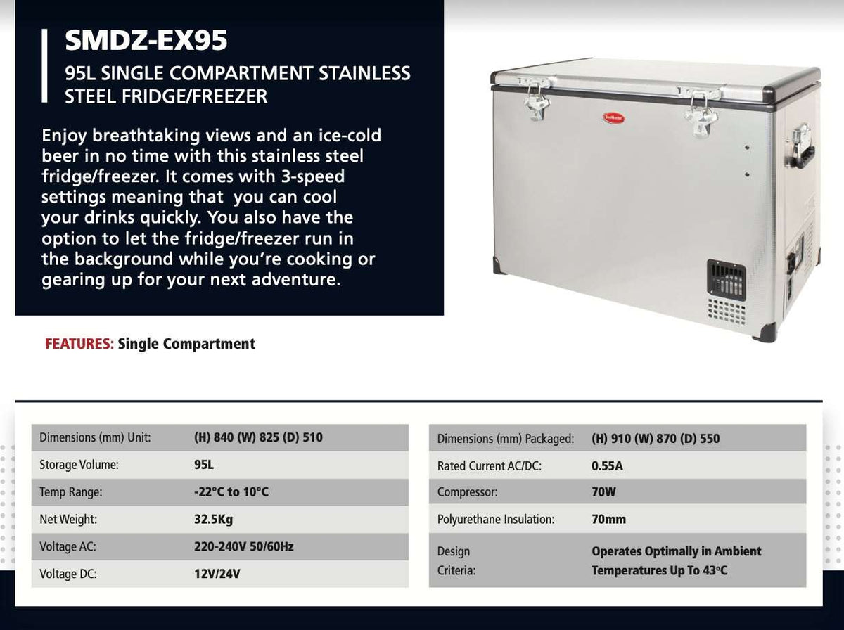 95L Single Compartment Stainless Steel Fridge/Freezer AC/DC by Snomaster - Snomaster - SMDZ-EX95