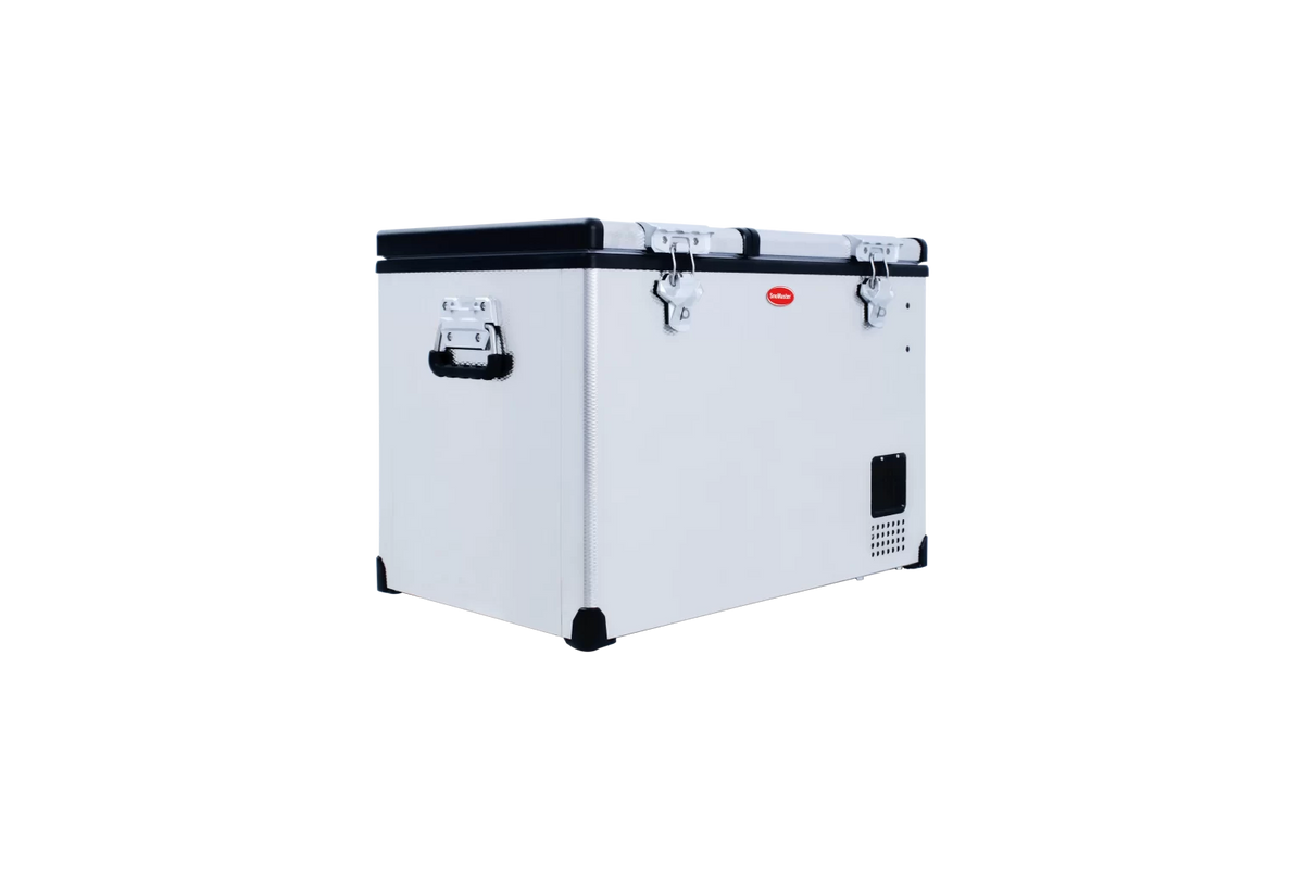 66L LOW PROFILE DUAL COMPARTMENT STAINLESS STEEL FRIDGE/FREEZER by Snomaster