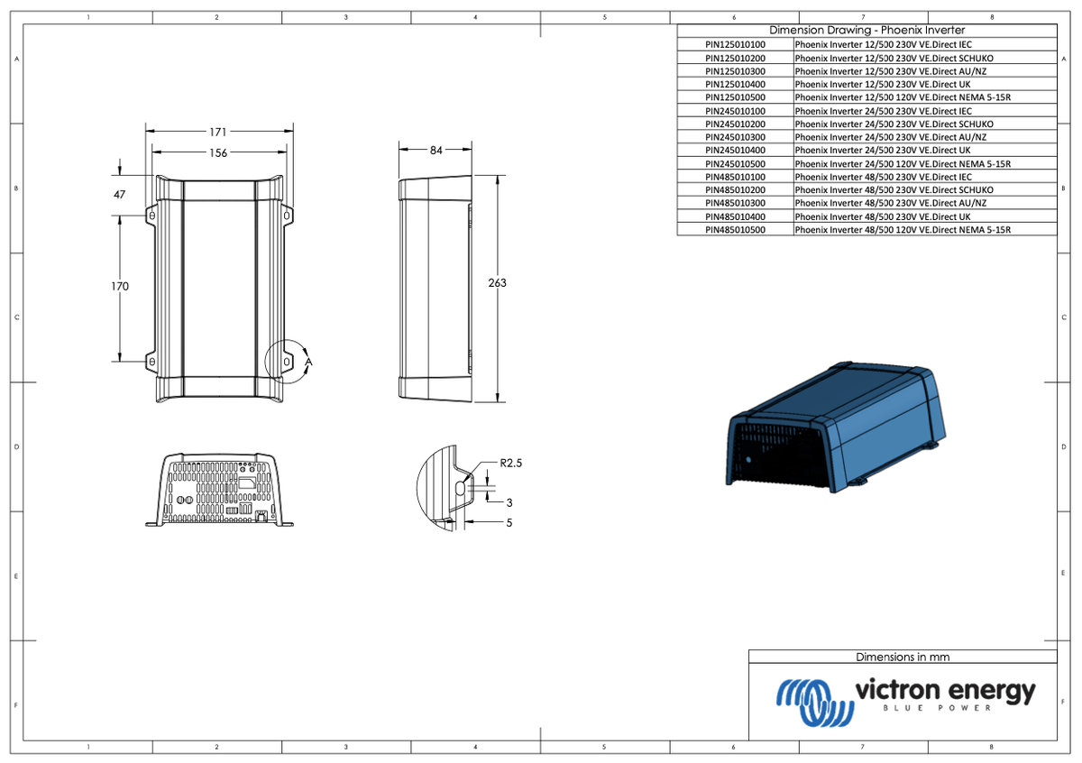 12/500 230V Victron Phoenix Inverter VE.Direct IEC by Solarvest - Victron - PIN121501100