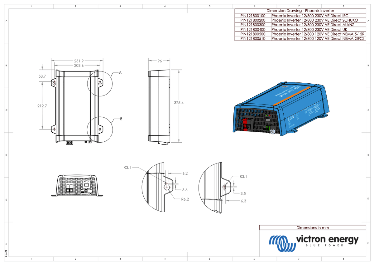12/800 230V Victron Phoenix Inverter VE.Direct IEC by Solarvest - Victron - PIN121801100